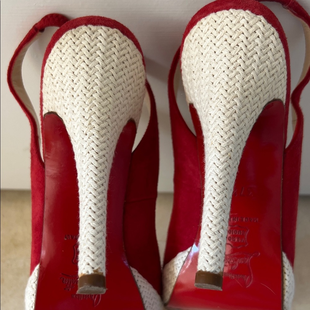 Christian Louboutin Red Suede Slingback Platform Heels - Picture 7 of 8